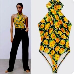 Zara bodysuit size S ,floral,92% poliester, 8%elastano